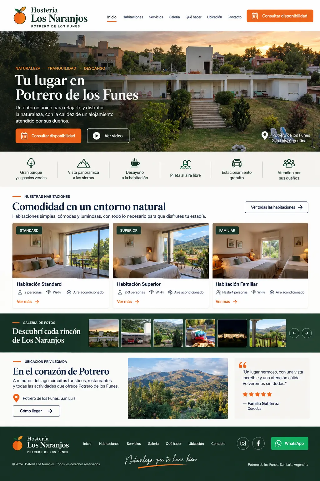 Mockup aprobado del rediseño web de Hostería Los Naranjos